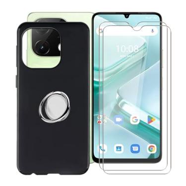 Imagem de YQINHHME Capa preta para Umidigi Note 100 5G (6,8 polegadas) com 2 protetores de tela + suporte de anel magnético de 360°, capa protetora fina à prova de choque capa de telefone de silicone macio para