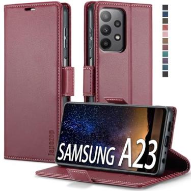 Imagem de Capa carteira para Samsung Galaxy A23 5G com suporte para cartão [bloqueio RFID] suporte magnético, capa flip de couro para Samsung Galaxy A23 5G 6,6 polegadas (vermelho moderno)