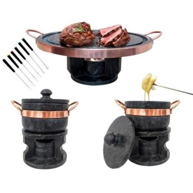 Imagem de Kit Fondue 23cm+ 2 Fondue 500ml Pedra Sabão +6 Garfinhos - Arte Nativa