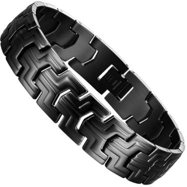 Imagem de Zillaly Pulseira masculina de aço inoxidável, pulseira preta, elos de diamante, prata, joia com partículas azuis, corrente masculina, caixas de presente, big, Aço inoxidável, Sem Pedra Preciosa