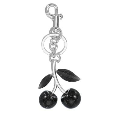 Imagem de PATIKIL Chaveiro de cereja para mulheres, bolsa, charmoso, acessórios de cereja com chaveiro e clipe para bolsa de mão, anel de carro, preto-prata, 5.51 x 2.17 inch (LxW), Metal, Sem Pedra Preciosa