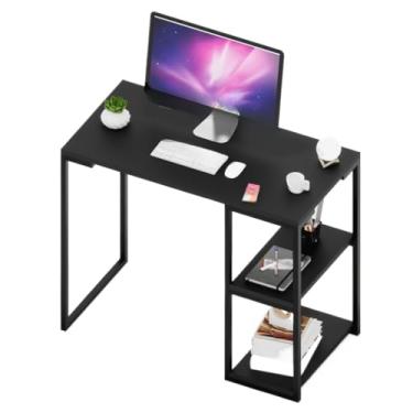 Imagem de Escrivaninha Mesa Prateleira MDF 90 CM Preta Moderna Home Office Quarto Estudo Computador Notebook