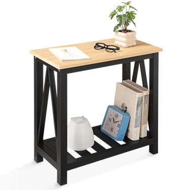 Imagem de Mesa lateral estreita moldura de madeira mesas de canto estreito com prateleiras mesa retangular de sofá para sofá, espaços pequenos, sala de estar, quarto