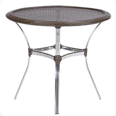 Imagem de Mesa de aluminio polido e tampo tramado em fibra sintética para jardim