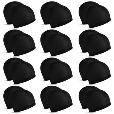 Imagem de Bonuci Touca de natação elástica de tecido com 24 peças, tecido confortável, elástico, touca de natação leve, para mulheres, homens, crianças, unissex, não é à prova d'água (preto)