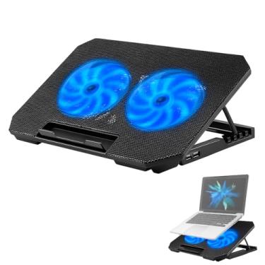Imagem de Base para Notebook Refrigerada com 2 Coolers, LED Azul, 8 Níveis de Inclinação, Porta USB Extra Compatível com Notebooks de 12" a 17"
