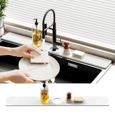 Imagem de Protetor contra respingos de pia de secagem rápida - Bandeja de pia de pedra de diatomita de secagem instantânea de 76 cm - Pedra de água de secagem rápida - para pia de cozinha e banheiro - branca