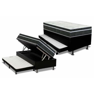 Imagem de Cama Box Baú C/Auxiliar Solteiro: Colchão Molas Orthoflex Bonnel Venezia Black + Base Black(88X188)