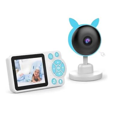 Imagem de Babá Eletrônica com Tela LCD 2,8 Polegadas, Câmera 720P, Monitor de Temperatura, Visão Noturna, Bateria 2600mAh (Azul)
