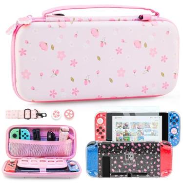 Imagem de RHOTALL Conjunto De Estojo Transporte Rosa Sakura Para Nintendo Switch, Bolsa Armazenamento Em Formato Flor Cerejeira, Acessórios Switch Com Capa Protetora, Protetor Tela, Alça Ombro Ajustável E 2 P