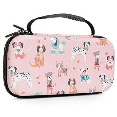 Imagem de Lalumix Capa Para Nintendo Switch Oled, Modelo 2021, 2017, Crianças, Meninos E Meninas - Bolsa De Viagem, Rígida Com Compartimento 16 Cartões Jogo, Joy-Con Acessórios, Cachorro Rosa