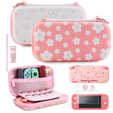 Imagem de GLDRAM Acessórios Para Nintendo Lite, Estojo De Transporte Portátil Com 10 Compartimentos Cartões, Bolsa Viagem Switch Lite Película Protetora Tpu, Protetor Tela, Alça Ombro, Pulso E 2 Protetores Po