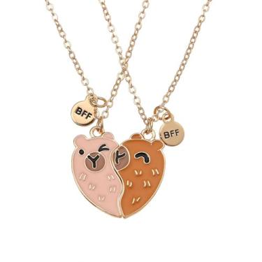 Imagem de Saalort Colar Best Friend para 2, coração dividido, capivara, joia combinando amizade para mulheres Bestie, Medium, Zinco, Zircônia cúbica