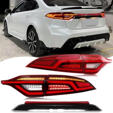 Imagem de Novo acessório compatível com Toyota Corolla 2020-2025 Sedan E210 Luzes traseiras de LED completo com sequencial sequencial, animação dinâmica, conjunto de lâmpadas traseiras vermelhas com luz média