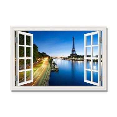 Imagem de NHLDZYH Janela de arte de parede com impressão em tela. Vista de janela falsa. Impressão de imagem natural em tela. Arte de cenário para decoração de sala de estar. (Vista da Torre Eiffel de Paris 19