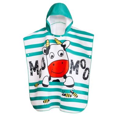 Imagem de MADDY'S HOME Toalha de praia infantil com capuz - Poncho de algodão absorvente super macio para meninos e meninas, uso na piscina e na praia, de crianças a adolescentes (3 a 13 anos) (bezerro verde)