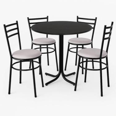 Imagem de Mesa de Jantar Redonda 80cm Preta Com 4 Cadeiras Estofada Preta - Lama