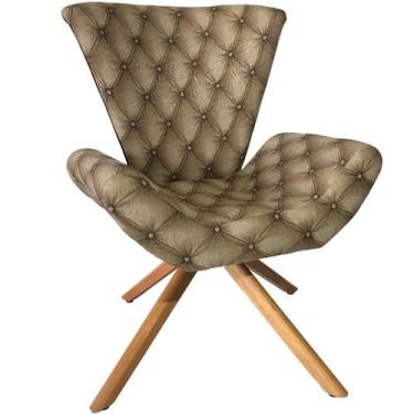 Imagem de Poltrona Elegance Base Giratória Ferro e Madeira Jacquard Capitonê Mar