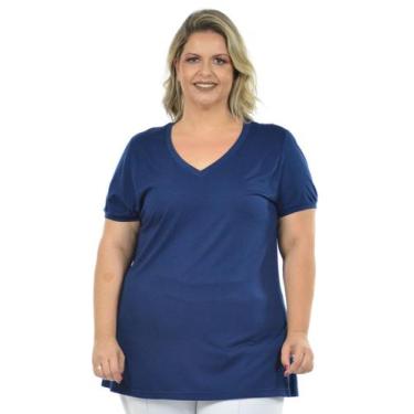 Imagem de Blusa plus size malha fria z - Fenomenal, Azul marinho, 54