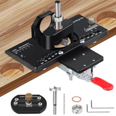 Imagem de Gabarito de dobradiça oculta de 35 mm, gabarito de ferragens de armário com grampo rápido e adaptador de coleta de poeira, gabarito de perfuração de dobradiça de liga de alumínio, ferramenta de