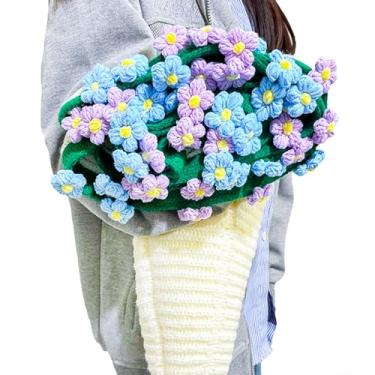 Imagem de Cowenhey Cobertor de buquê de flores, cobertor de crochê feito à mão, cachecol, toalha de mesa, cobertores de malha macios e leves para aniversário, casamento, dia dos namorados, decoração de casa