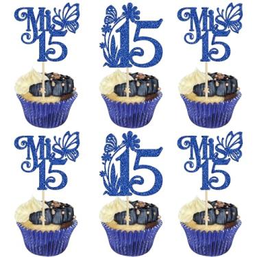 Imagem de Ephlyn 24Pcs Mis 15 Cupcake Toppers Glitter Mis Quince 15 Feliz 15 Años Cupcake Picks Hello 15 Fabulous Cupcake Decorations for Cheers to 15 Happy 15th Birthday Party Cake Decorations Royal Blue