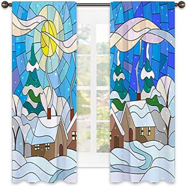 Imagem de Cortinas blackout abstratas com bolso para varão, imagem geométrica colorida fractal, tecido impermeável, para quarto, jardim de infância, sala de estar, L 132 x C 213 cm