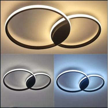 Imagem de Plafon moderno em led 2 anéis preto modelo minimalista black com Contr