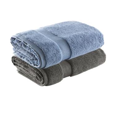 Imagem de Jogo de Toalha de Banho Super Soft Zero Twist, 2 peças, 70x140cm, Algodão, Toque Macio, 500g/m², Altihaus, Alta Absorção, Durabilidade (Chumbo/Azul)