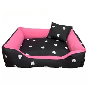 Imagem de Cama cachorro medio caminha pet 60 x 50 com ziper lavavel fundo impermeavel +almofadinha(CORACAO BCO/PINK (M))