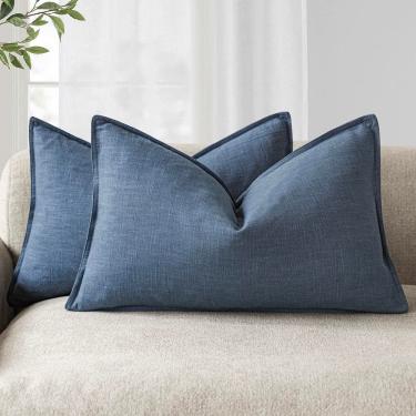 Imagem de Capas de almofada Findtower Decorative Linen 30x50cm azul escuro
