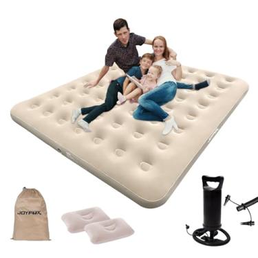 Imagem de Colchão Inflável Cama queen 200x180x23cm com Travesseiros e Bomba Manual – PVC Resistente e Flocado para Camping e Uso Doméstico – Até 3 Pessoas