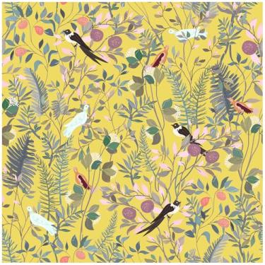Imagem de HAOKHOME Papel de parede Peel and Stick Yellow Botanical Bird Chinoiserie Vintage Papel de parede autoadesivo para forro de prateleira de parede de destaque 44 cm x 3 m