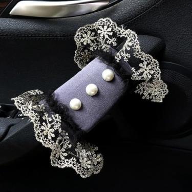 Imagem de MINGZAIQIPEI 2 peças capa de alça de garra de carro pérola de renda bonita, luvas de aderência de carro, capa de puxador de porta interna, protetor de alça acessórios interiores automotivos (2)