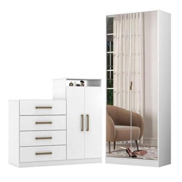 Imagem de Cômoda Sapateira áurea E Armário Multiuso Grife Branco – Demóbile