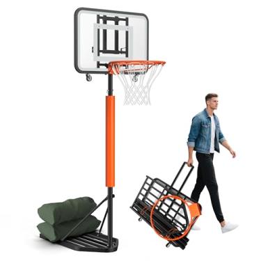 Imagem de Cesta de basquete ao ar livre ajustável de 2,2 a 2,7 m, aros e gols portáteis de basquete para crianças, jovens e adultos no quintal/entrada de garagem/interior, banco traseiro inquebrável de 83 cm e