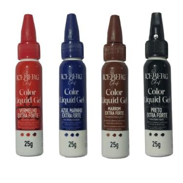 Imagem de Corante Extra Forte Alimentício Soft Gel Color Liquid 4 Cores Kit Iceberg