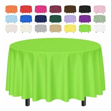 Imagem de SietDESEO Pacote com 3 toalhas de mesa redondas verde-limão 213 x 213 cm circular de plástico toalha de mesa redonda descartável para festa, piquenique, casamento, chá de bebê, toalha de mesa redonda