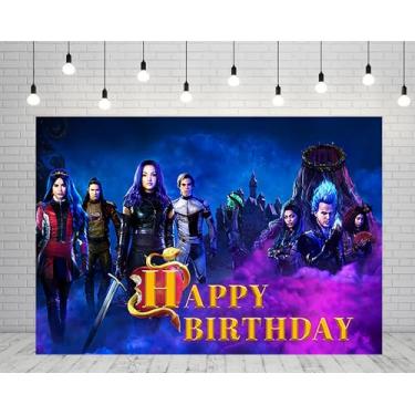 Imagem de Pano de fundo de descendentes para artigos de festa de aniversário, 1,5 x 0,9 m, tema de descendentes, faixa de chá de bebê para decoração de mesa de bolo de aniversário