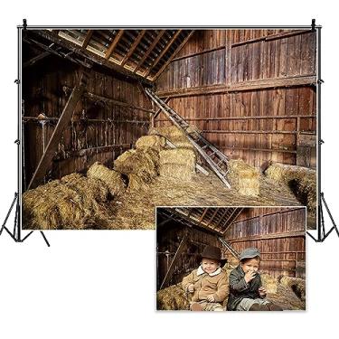 Imagem de TTQYFNM Pano de fundo de fazenda ocidental de 2,4 x 1,8 m celeiro de madeira antigo com fardos de palha fundo de fotografia country igreja natividade de Jesus Hayloft pano de fundo para chá de bebê