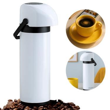 Imagem de Garrafa Térmica Mantem Por Horas 1Litro Branca Tampa Hermética Café, Chimarrão