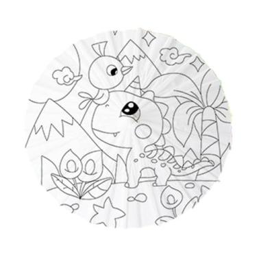Imagem de UGPLM Guarda -chuva de papel para pintura diy colorir com maçaneta de madeira apora de decoração 236 Parasol de presente de aniversário para crianças para, Dinossauro