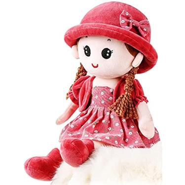 Imagem de RiToEasysports Baby Girl Pano Boneca, 13.8in PP Algodão Soft Plush Princesa Boneca Brinquedo Recheado para Crianças Decoração do Quarto (red)