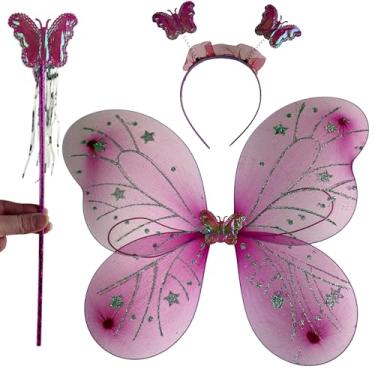 Imagem de Asa de Borboleta Fantasia Infantil Kit com Varinha e Tiara Fada Festa Carnaval Lembrancinha (Roxo)