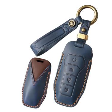 Imagem de HIBEYO Capa de chaveiro de couro adequada para BYD Song Plus Atto 3 Han EV Tang DM Qin Seal Acessórios de carro golfinho sem chave Smart Key Shell apto para BYD com protetor de chaveiro - Tipo B (azul