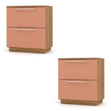 Imagem de Mesa De Cabeceira 2 Gavetas 50cm Kit 2 Dubai Nature/camarim - Vila Rica