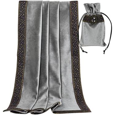 Imagem de DOARLUO Toalha de mesa de tarô Altar Divination Wicca veludo com bolsa de cartões de tarô (cinza)