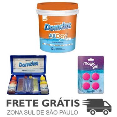 Imagem de Kit 1 Cloro Allday de 10 Kg, 1 Estojo PH e Magic Gel Domclor