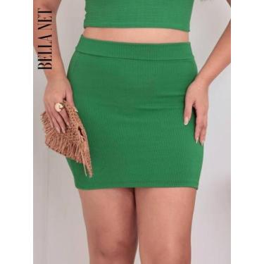 Imagem de Saia Curta Feminina Cintura Alta Justa Casual Tecido Grosso Anarruga M