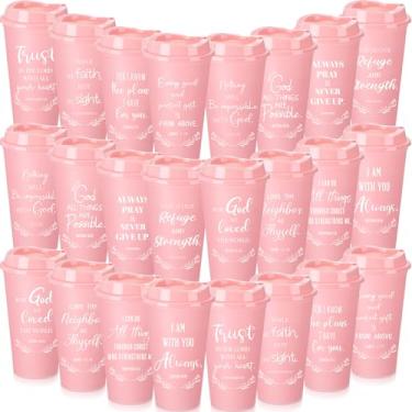Imagem de Skylety Pacote com 48 Presentes Cristãos 473 ml Copos de Café de Plástico com Tampas Versículo da Bíblia Copos de Viagem Presentes de Igreja Religiosa para Homens Mulheres Igreja Escola Dominical